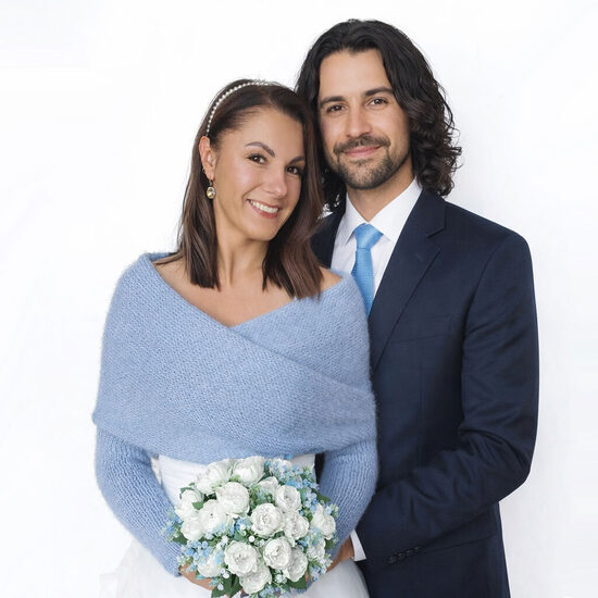 Hellblauer Braut Bolero, gestricktes Hochzeits-Cover-Up für Brautjungfern, VB23